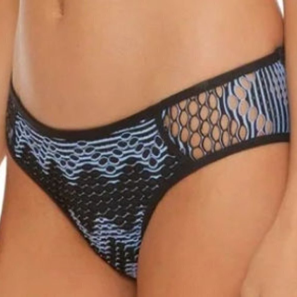 Becca Reveal Hipster Bikini Bottom Size: M Black / Blue - Picture 2 of 5